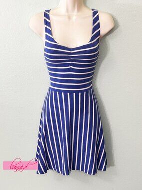Derek Heart Striped Ruched Scrunched Sweetheart Bust Skater A-Line Fit & Flare S